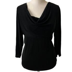 Citiknit Y2K New Black Drapey Cowl Neck
 Slinky knit Fitted Top XS Dead Stock